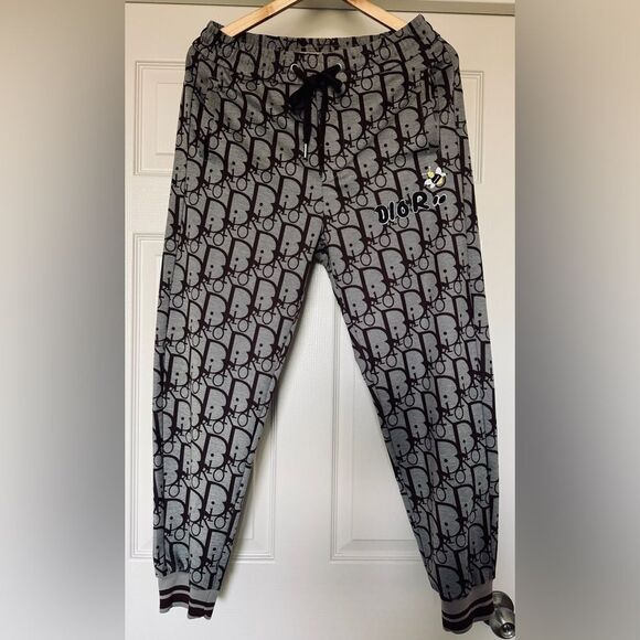 Black and Gray Patterned Sweatpants with Bold Design - Picture 1 of 10